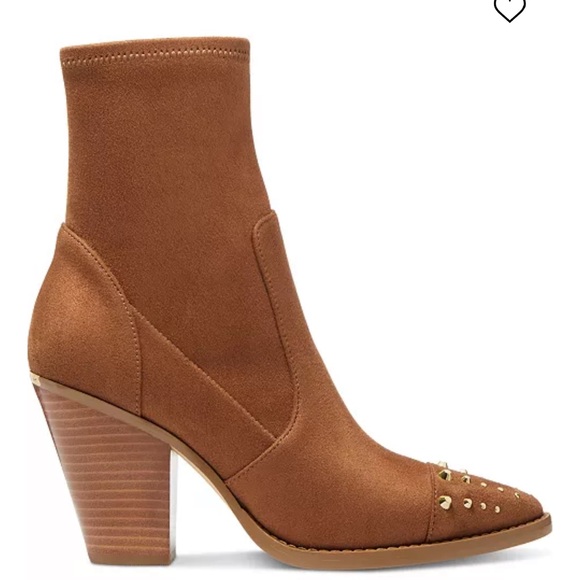 Michael Kors Dover brown stretch faux vegan suede studded booties boots 8.5 - Picture 3 of 9